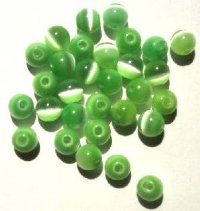 30 6mm Round Light Green Fiber Optic Cats Eye Beads